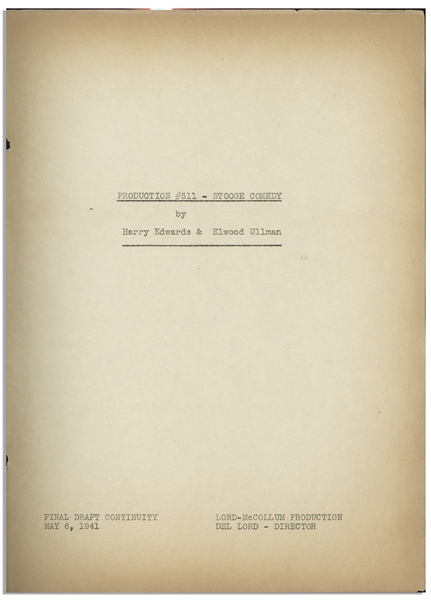 Moe Howard's 34pp. Script Dated May 1941 for The Three Stooges Film ''Some More of Samoa'' -- Archival Repair to Cover, Overall Very Good Condition